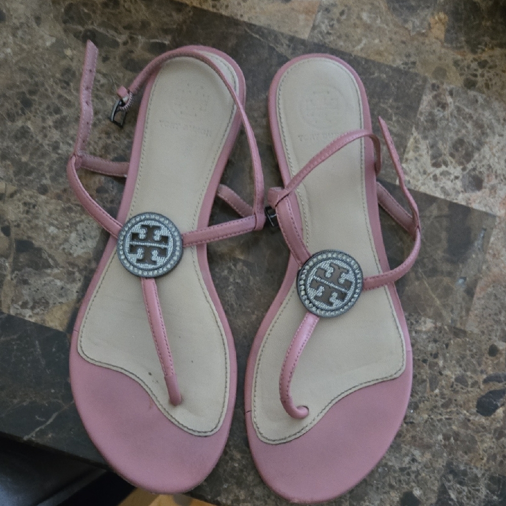 SPRING IS HERE! Tory Burch Blush Pink Sandals with Silver crystal Accents